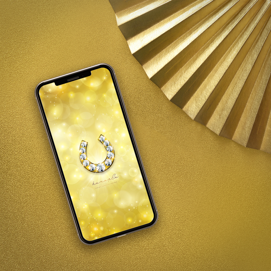 【黄金のダイヤ蹄鉄（イエローゴールド）】🐎💰幸運と金運を呼び込む最強の光✨豪華ダイヤが繁栄をもたらす開運スマホ待ち受け💎