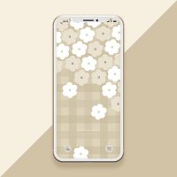 おしゃれなベージュ待ち受け！花柄とチェック背景のかわいいスマホ壁紙