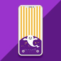 【ハロウィン待ち受け】おしゃれオバケとストライプ柄のスマホ用イラスト壁紙