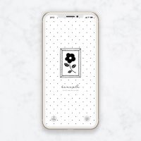 【白黒壁紙】シンプルモノトーン花とドット柄のかわいい待ち受け画像