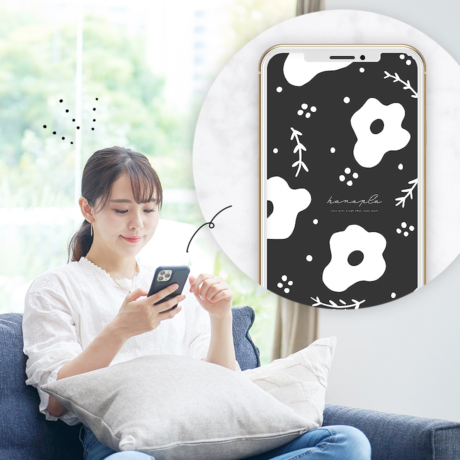 【北欧風】花柄スマホ壁紙モノトーンで大人かわいい白黒待ち受け画像