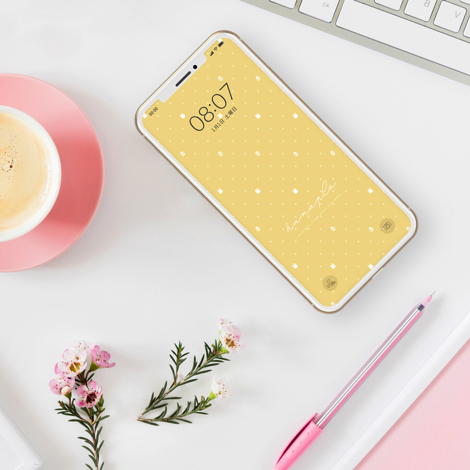 ハッピーイースターの待ち受け！春らしい黄色のドット柄スマホ壁紙