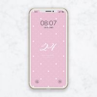 数字24ピンク待ち受け！小さい花イラストとドット柄のガーリーでかわいい壁紙