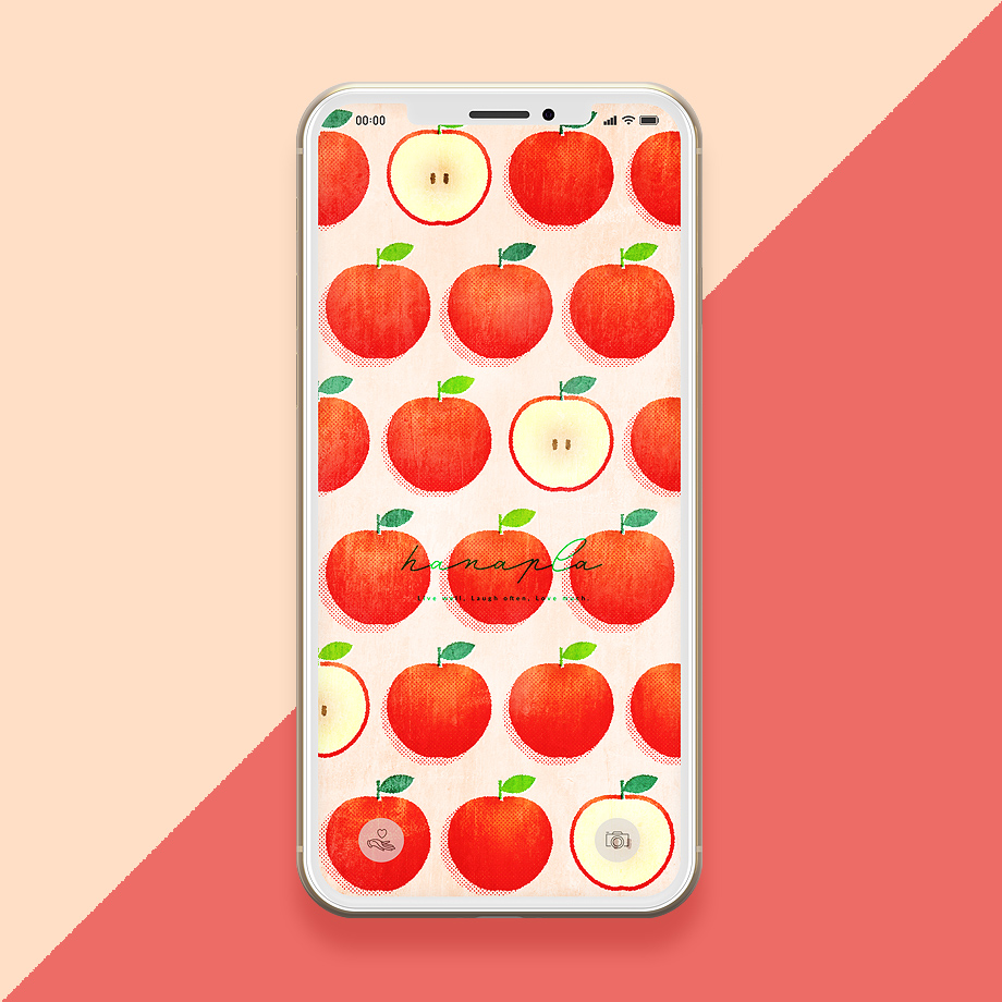 【りんごの待ち受け】赤いりんごのイラストが可愛いフルーツのスマホ壁紙