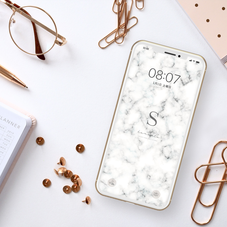 【イニシャル♡S】大理石風マーブル模様のシンプルなスマホ壁紙