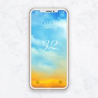 【オーラソーマで心理的効果】青空と夕焼けグラデーションと５大吉数数字「32」 のスマホ壁紙