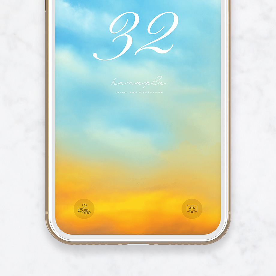 【オーラソーマで心理的効果】青空と夕焼けグラデーションと５大吉数数字「32」 のスマホ壁紙