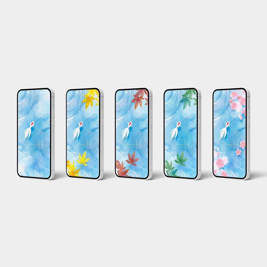 【金魚の待ち受け】金運アップ！泳ぐ白い金魚の和風水彩イラスト壁紙