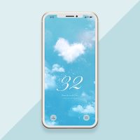 【良縁が良縁を呼ぶ】数字32とふわふわハート雲のおまじない待ち受け壁紙